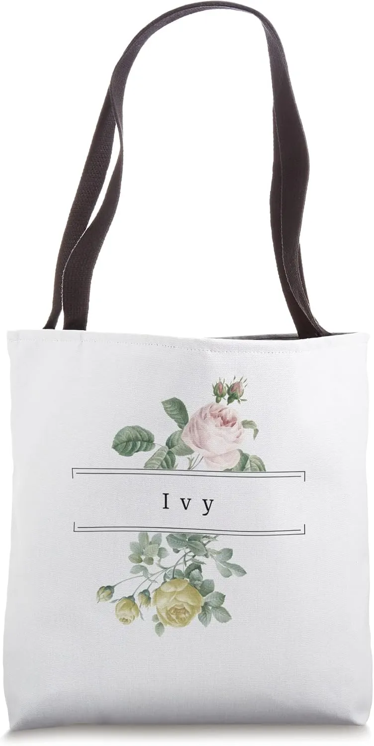 Ivy First Name Vintage Roses Wedding Shower Ivy Tote Bag