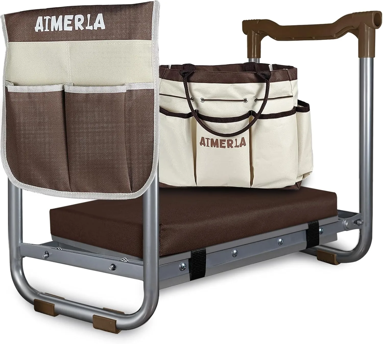 K5 Foldable Kneeler Seat - Heavy Duty (Detachable Cloud Kneeler Pad) - Garden Stool - 2 Large Tool Bags - Portable Bench for Indoor & Outdoor