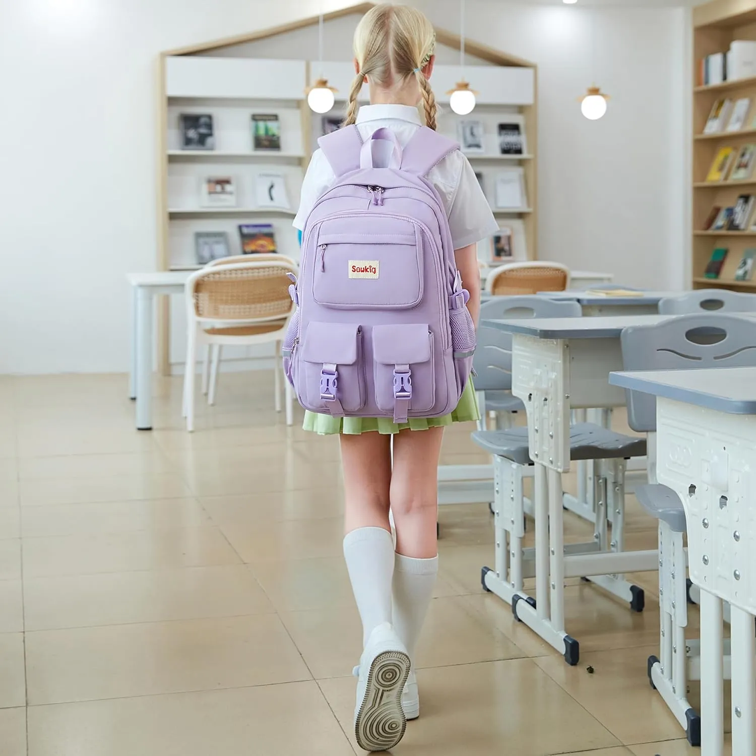 Kids Backpacks for Girls Ages 8-10 School Backpack Multi-pocket 17 inch Cute Bookbag for Elementary Middle School Bags for Girls 10-12 Years Old (Purple)