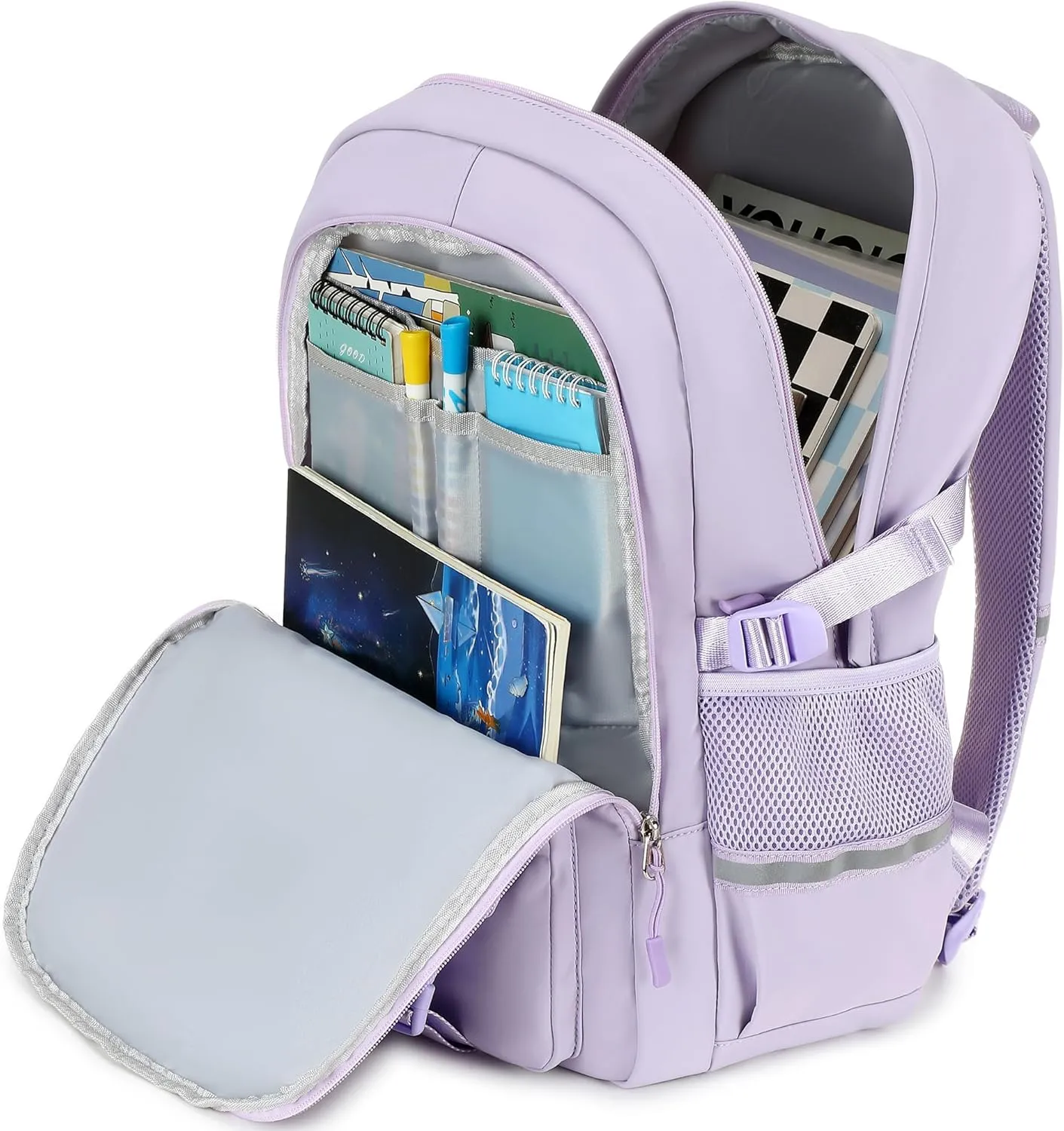 Kids Backpacks for Girls Ages 8-10 School Backpack Multi-pocket 17 inch Cute Bookbag for Elementary Middle School Bags for Girls 10-12 Years Old (Purple)