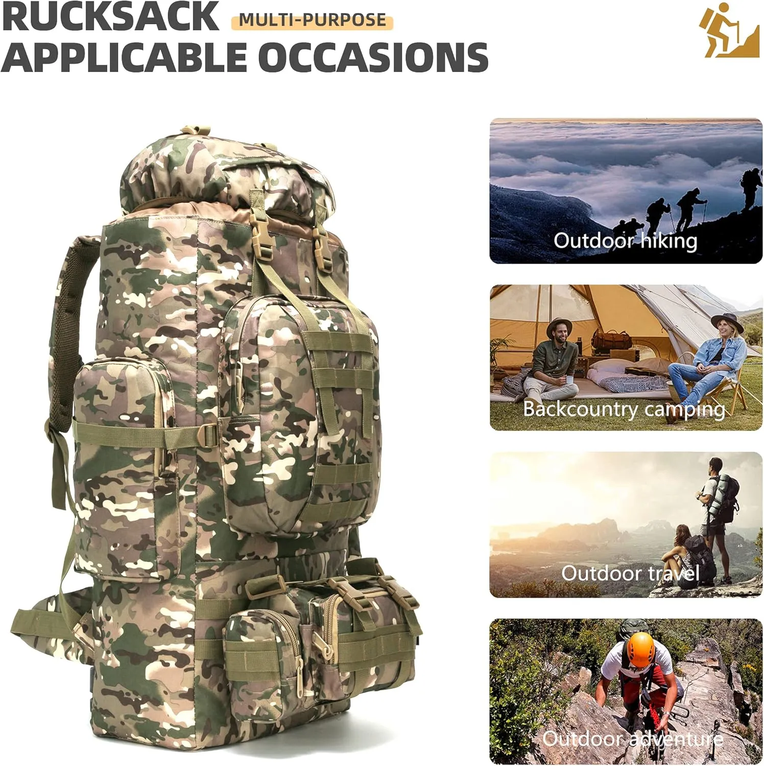 King'sGuard 100L Camping Hiking Backpack Molle Rucksack Military Camping Backpacking Daypack
