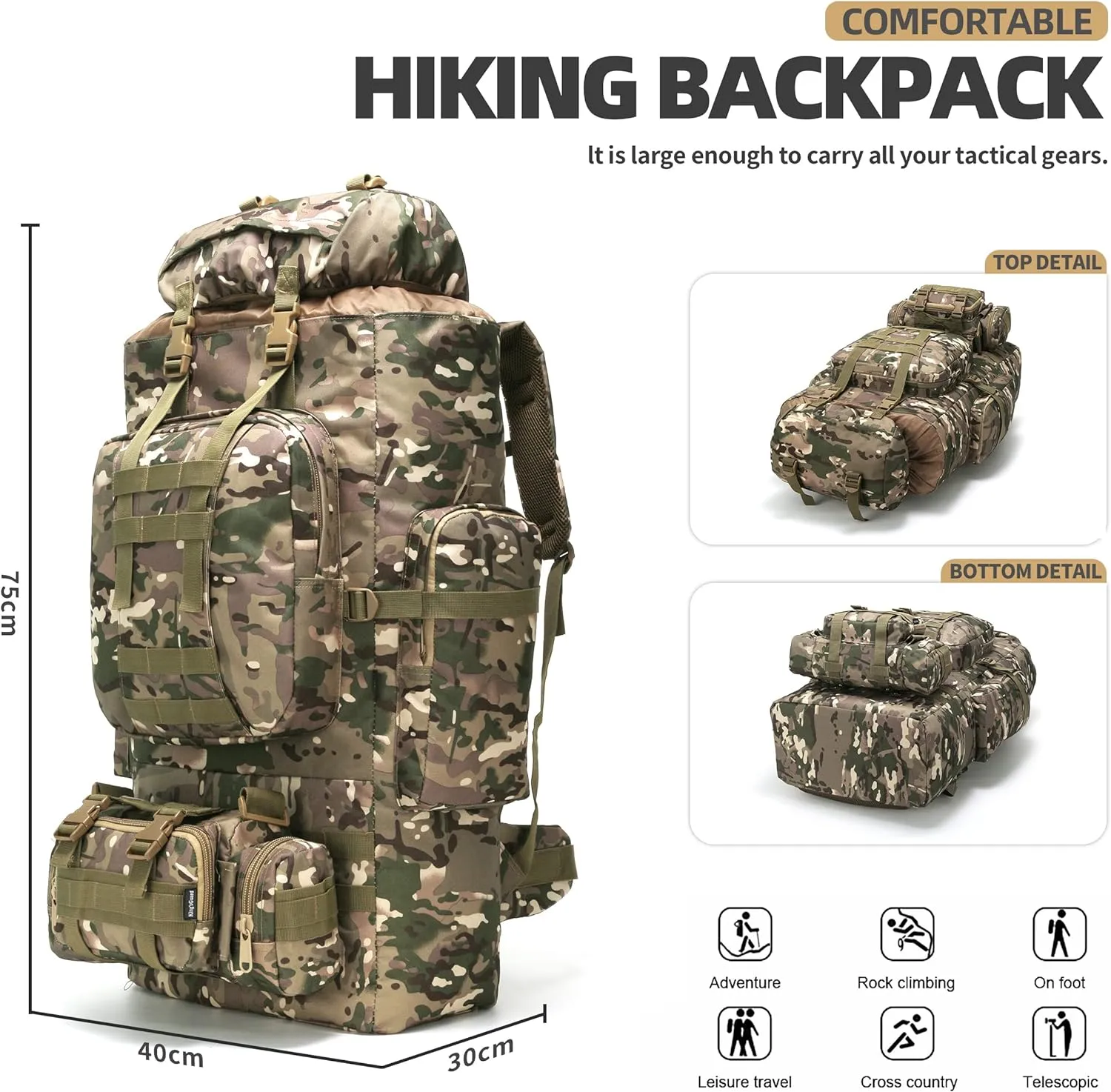 King'sGuard 100L Camping Hiking Backpack Molle Rucksack Military Camping Backpacking Daypack