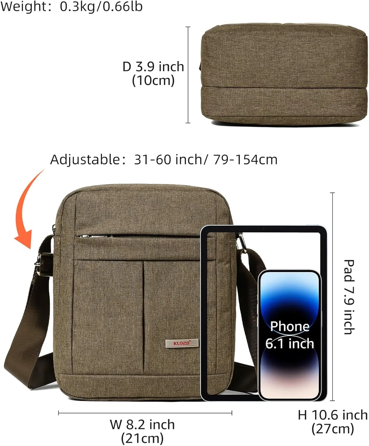 KL928 Men's Messenger Bag - Crossbody Shoulder Bags Travel Bag Man Purse Casual Sling Pack for Work Business