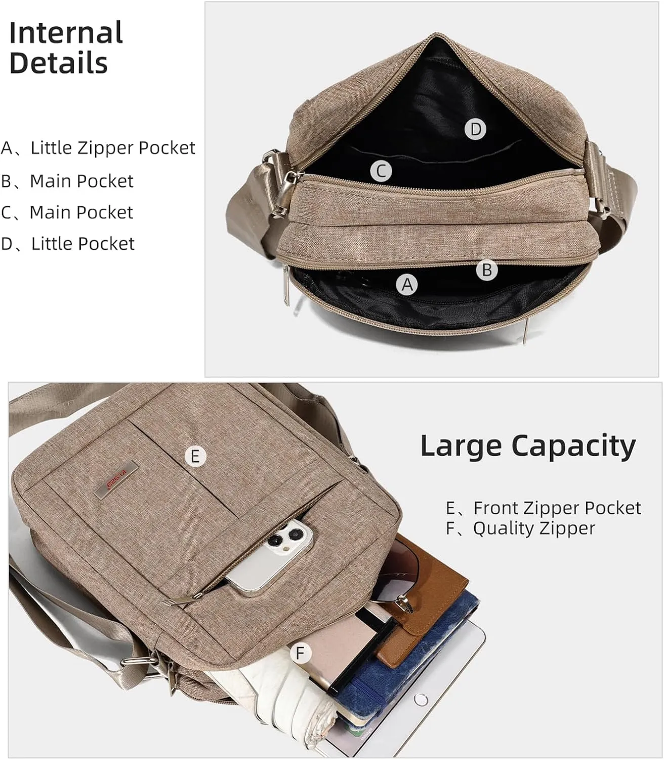 KL928 Men's Messenger Bag - Crossbody Shoulder Bags Travel Bag Man Purse Casual Sling Pack for Work Business