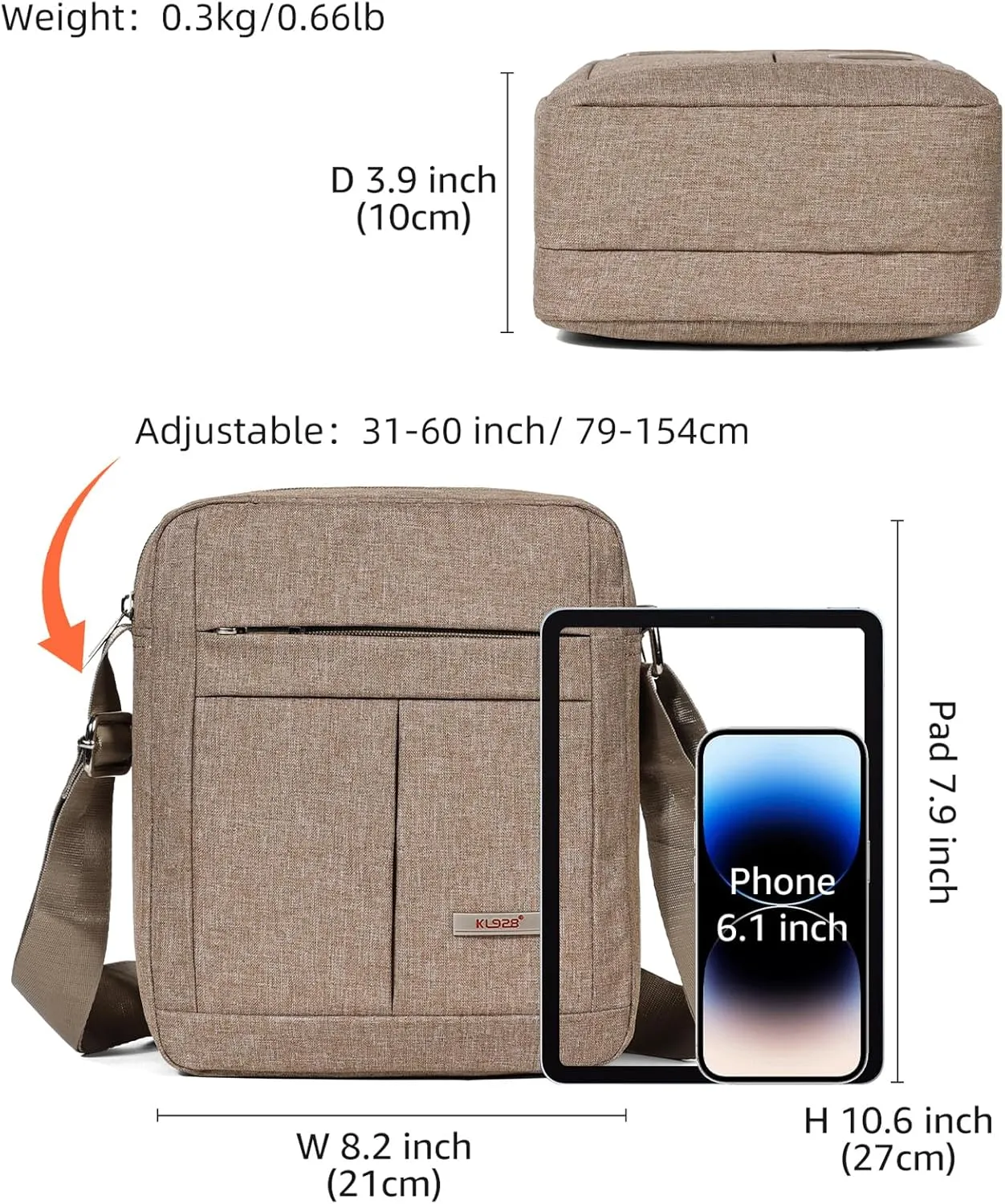KL928 Men's Messenger Bag - Crossbody Shoulder Bags Travel Bag Man Purse Casual Sling Pack for Work Business