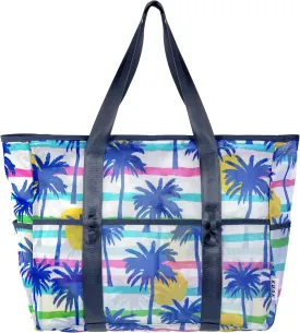 KUAK Mesh Beach Bag, Extra Large Waterproof Sandproof Tote with 9 Pockets, Zippered Top, Lightweight for Travel, Pool, Family