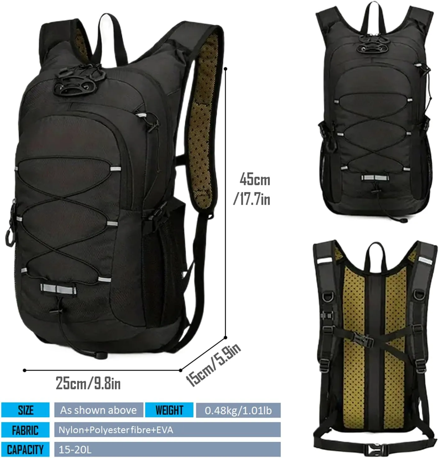 Lightweight Cycling Hydration Backpack,Large Capacity Pack for Travel,Hiking,Climbing,Skiing,Running Daypack for Men Women (Black)