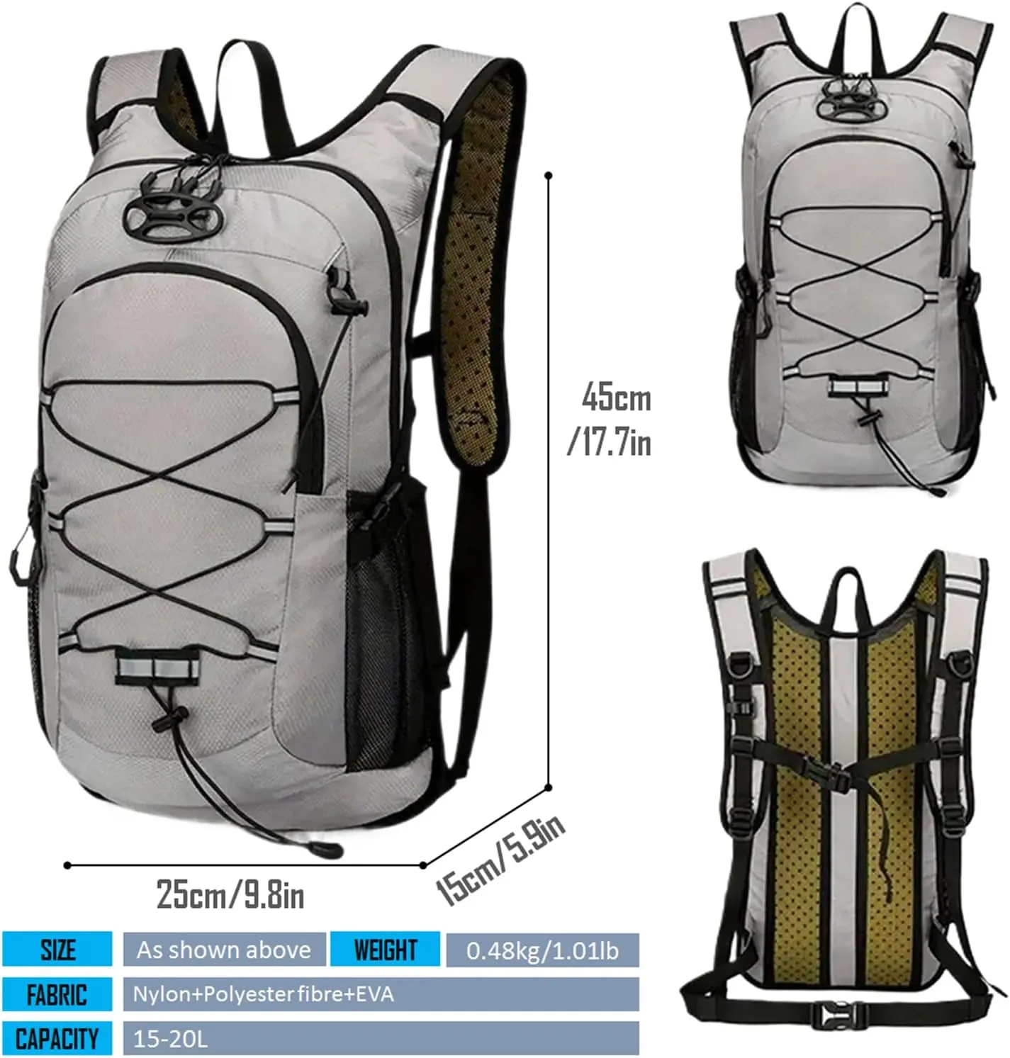 Lightweight Cycling Hydration Backpack,Large Capacity Pack for Travel,Hiking,Climbing,Skiing,Running Daypack for Men Women (Grey)