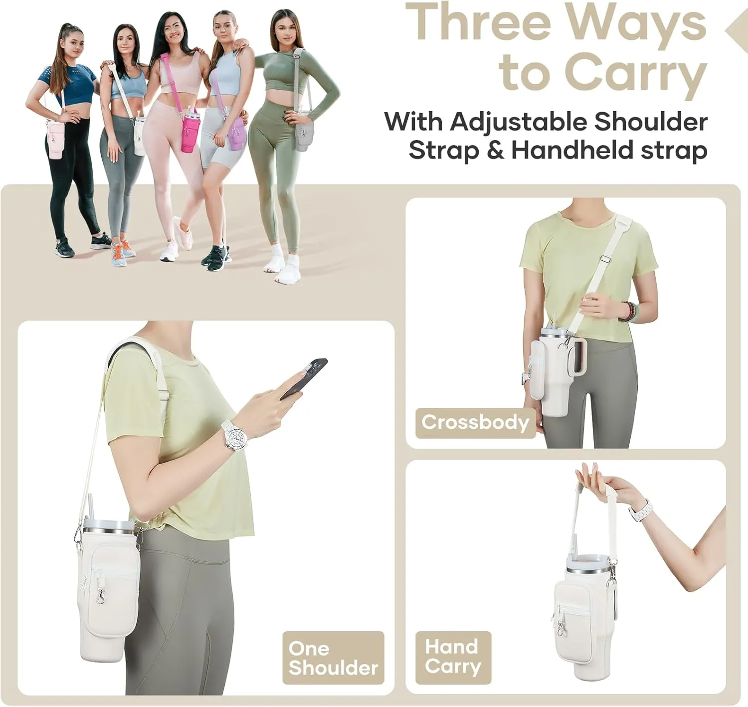 linmaya Water Bottle Carrier Bag with Phone Pocket for Stanley Cup 40/30oz,Insulated Neoprene Water Bottle Holder Cross-boday Bag with Adjustable Shoulder & Handheld Strap Stanley Cup Accessories