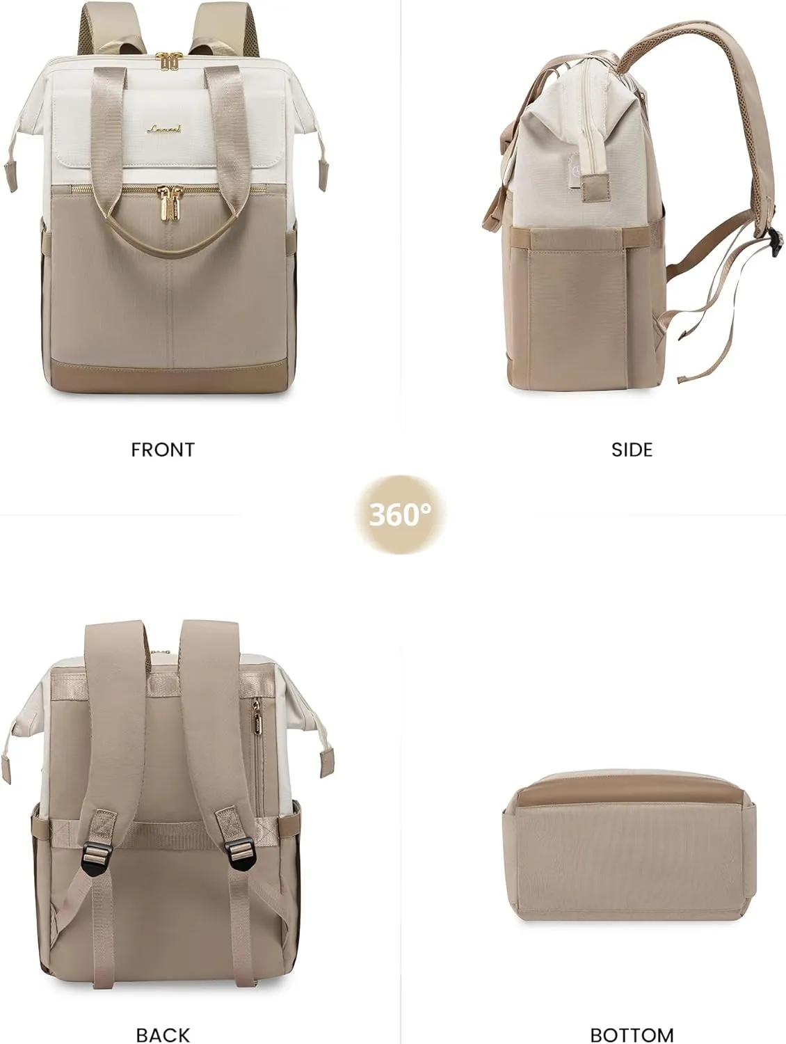 LOVEVOOK Laptop Backpack for Women, 15.6 Inch Work Laptop Bag with USB Port, Fashion Teacher Nurse Backpack Purse, Waterproof Travel Computer Backpack with Organizer Bag, 2PCS, Beige-Khaki