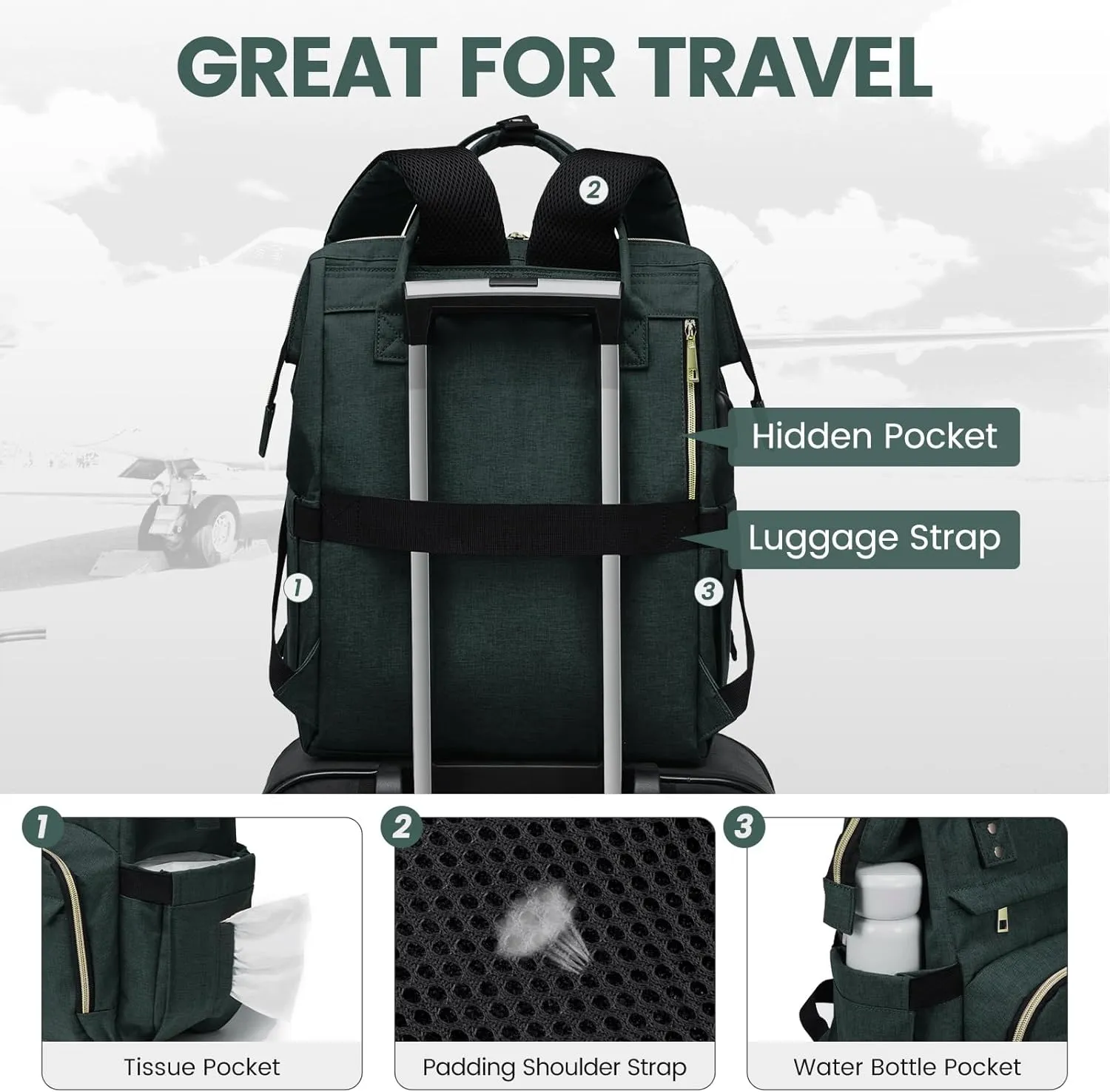 LOVEVOOK Laptop Backpack for Women,17 Inch Professional Womens Travel Backpack Purse Computer Laptop Bag Nurse Teacher Backpack,Waterproof Work Bags Carry on Back Pack with USB Port,Dark Green