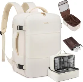 LOVEVOOK Travel Backpack for Women,40L Carry On Backpack Flight Approved with 3 Packing Cubes,TSA Personal Item Travel Bag Fits 17.3 Laptop,Weekender Hiking Business Luggage Daypack Beige