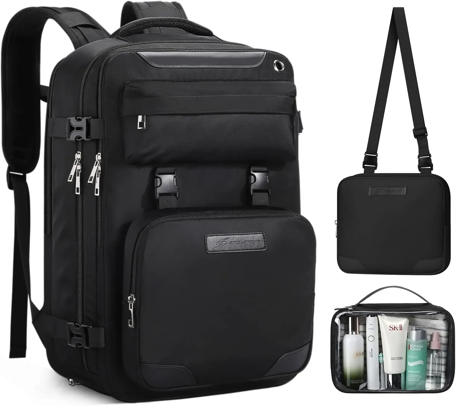 Maelstrom Travel Backpack for Women Men,35L Laptop Backpack Fits 17-Inch Laptop,Carry On Backpack for Airplanes with Crossbody Bag&Shoe Compartment&Toiletry Bag,Black,Large
