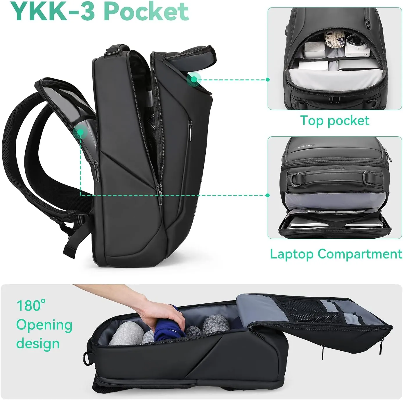 MARK RYDEN Business Backpack for Men, Waterproof High Tech Backpack with Sport Car Shape Design and USB Charging Port, Travel Laptop Backpack Fits 17.3 Inch Notebook