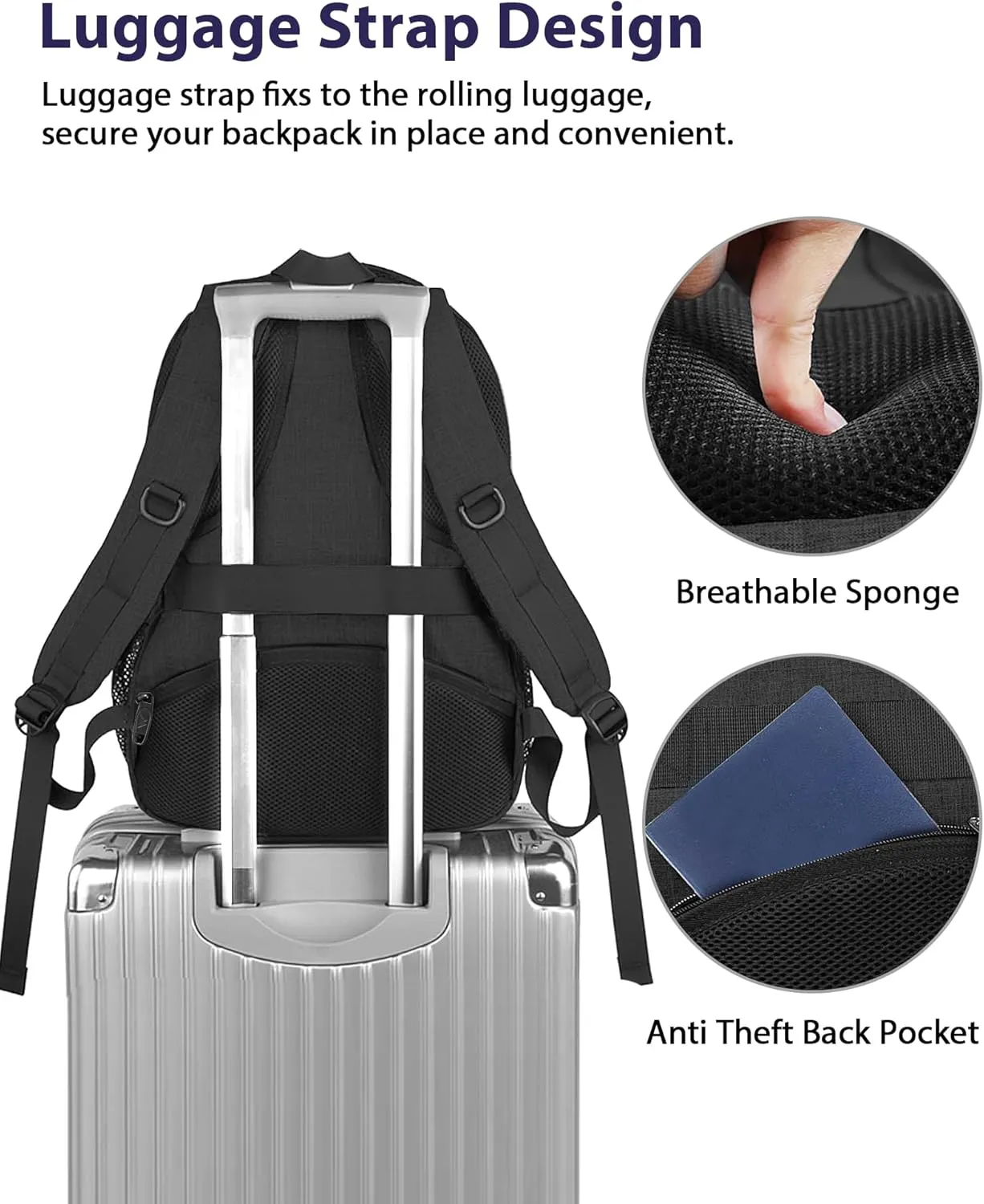 MATEIN 50 L Business Travel Laptop Backpack TSA Approved, 18.4 Inch Anti Theft Carryon Backpack for Men Women, Extra Large Work Bag with USB Port and Luggage Strap, Black