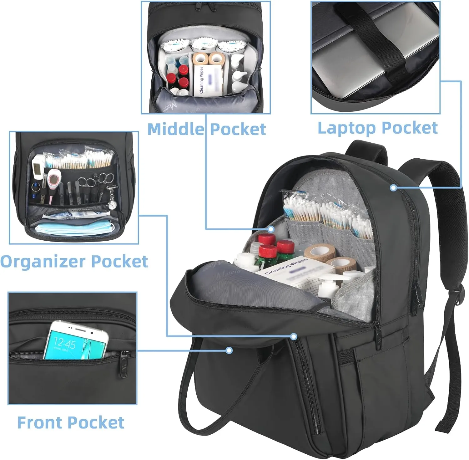 MATEIN Nurse Backpack, 17 Inch Extra Large Waterproof Laptop Backpack with Removable Organizer, Anti Theft Padded Womens Work Clinical Bag for Business, College, Travel, Home