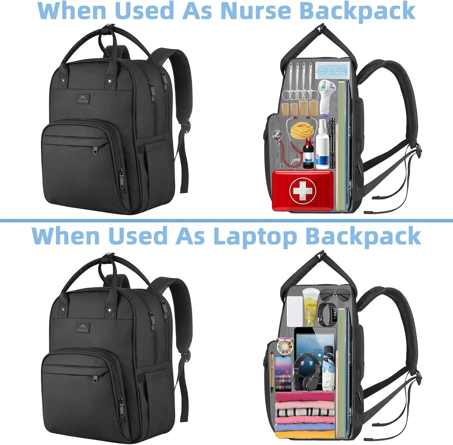 MATEIN Nurse Backpack, 17 Inch Extra Large Waterproof Laptop Backpack with Removable Organizer, Anti Theft Padded Womens Work Clinical Bag for Business, College, Travel, Home