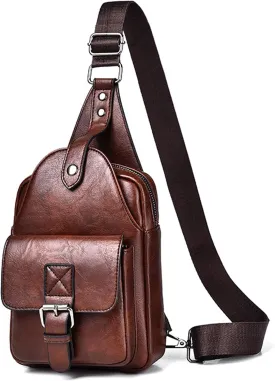 Men's Leather Crossbody Sling Bag - Anti-Theft Multi-pocket Shoulder Bag for Hiking Travel