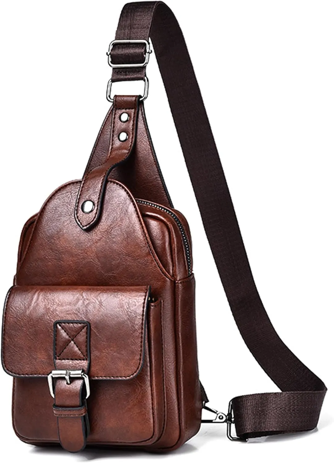 Men's Leather Crossbody Sling Bag - Anti-Theft Multi-pocket Shoulder Bag for Hiking Travel