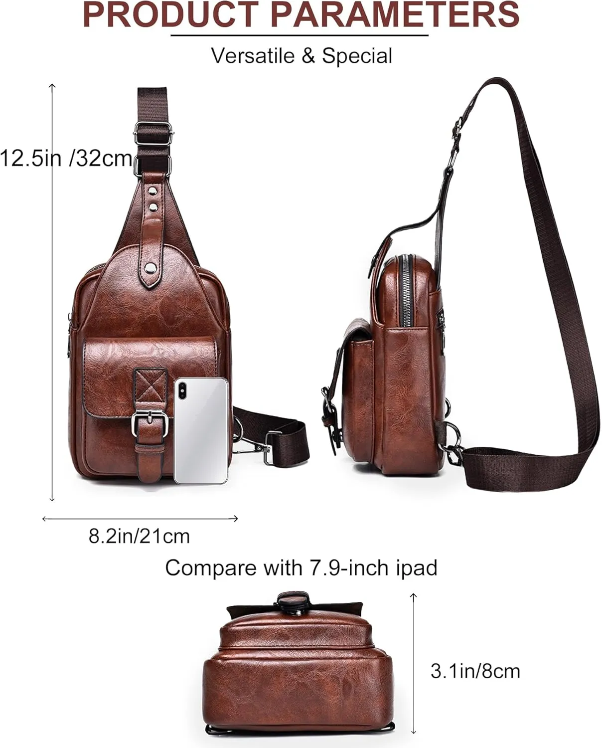 Men's Leather Crossbody Sling Bag - Anti-Theft Multi-pocket Shoulder Bag for Hiking Travel