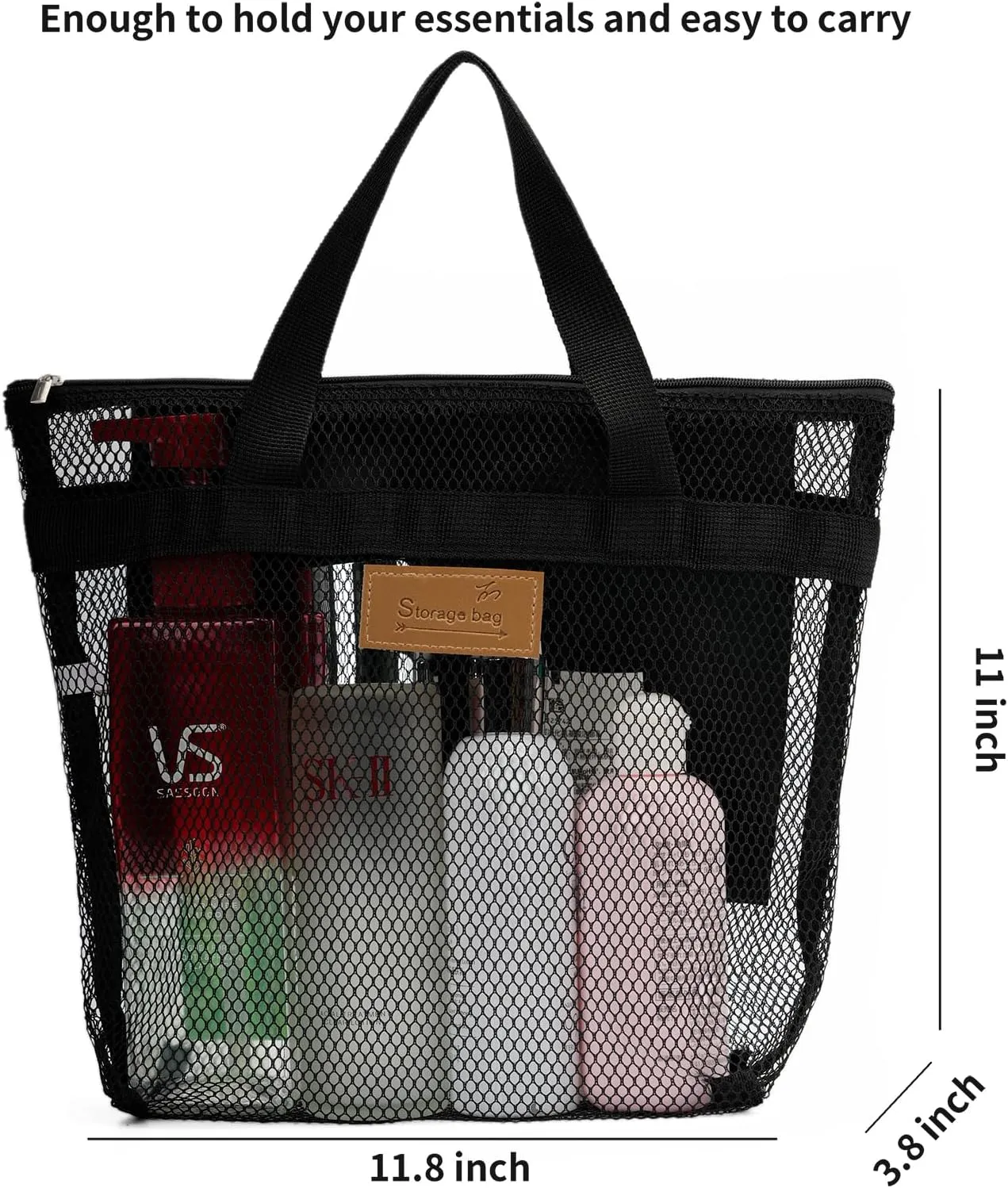 Mesh Shower Caddy Bag Portable Hanging Toiletry and Bath Organizer with Zipper for Travel, Gym, Camping, College Dorms, Beach