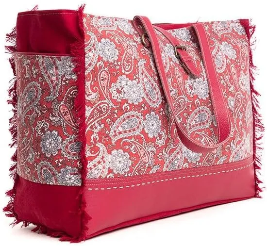 Myra Bag Western Leather Weekender Bag for Women - Upcycled Shoulder Handbag