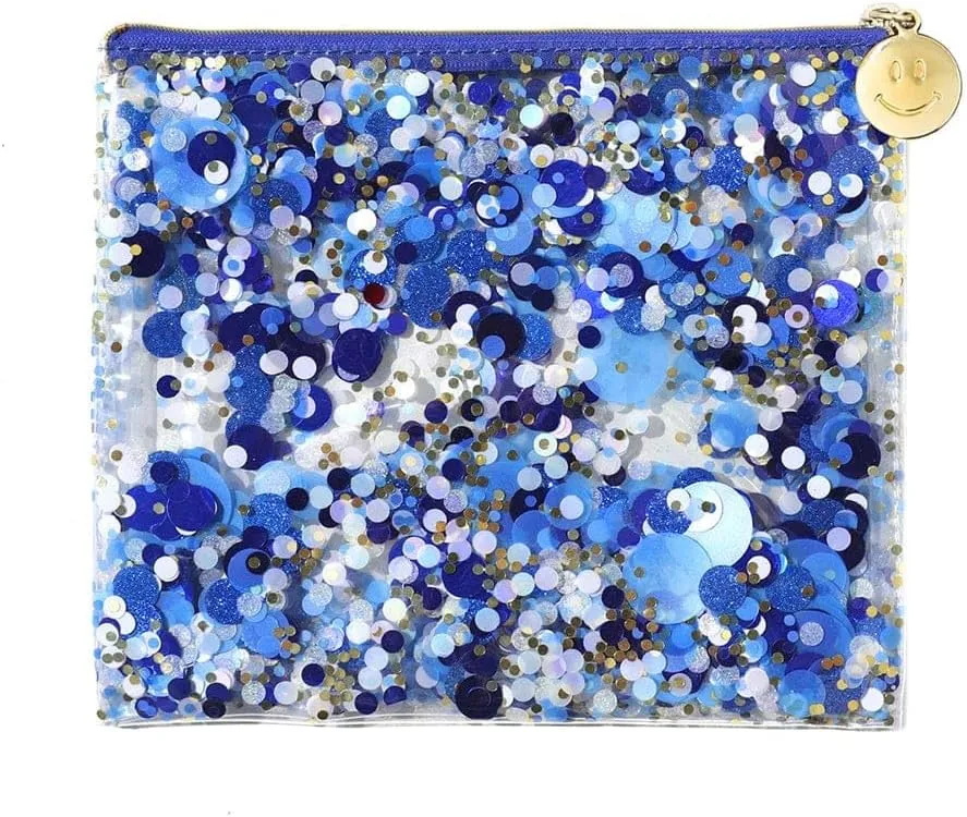 Packed Party Spirit Squad Confetti Everything Pouch, Makeup Bag, Travel Bag,Cosmetic Bag for Women (True Blue)