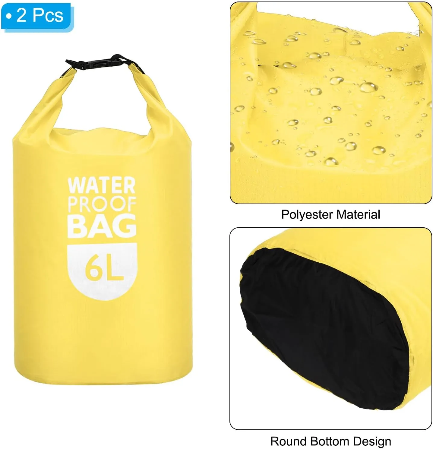 PATIKIL 6L Waterproof Dry Bags, 2 Pack Portable Dry Sack Roll Top Bag Lightweight Dry Storage Bag for Gym Kayaking Hiking Swimming Camping, Yellow