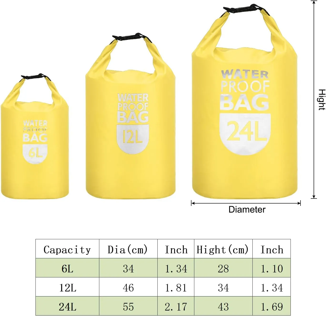 PATIKIL 6L Waterproof Dry Bags, 2 Pack Portable Dry Sack Roll Top Bag Lightweight Dry Storage Bag for Gym Kayaking Hiking Swimming Camping, Yellow
