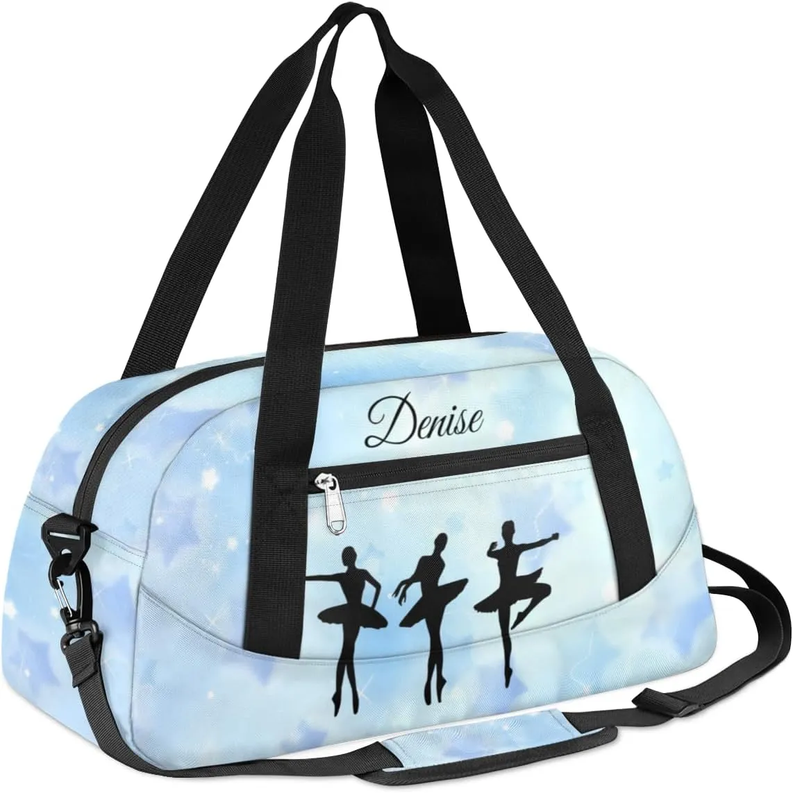 Personalized Gym Bag for Girls Teens, Custom Dance Bag Overnight Small Duffel Bag Carry On Weekend Sports Travel Bag for School Practice Gymnastics Ballet, Blue Stars