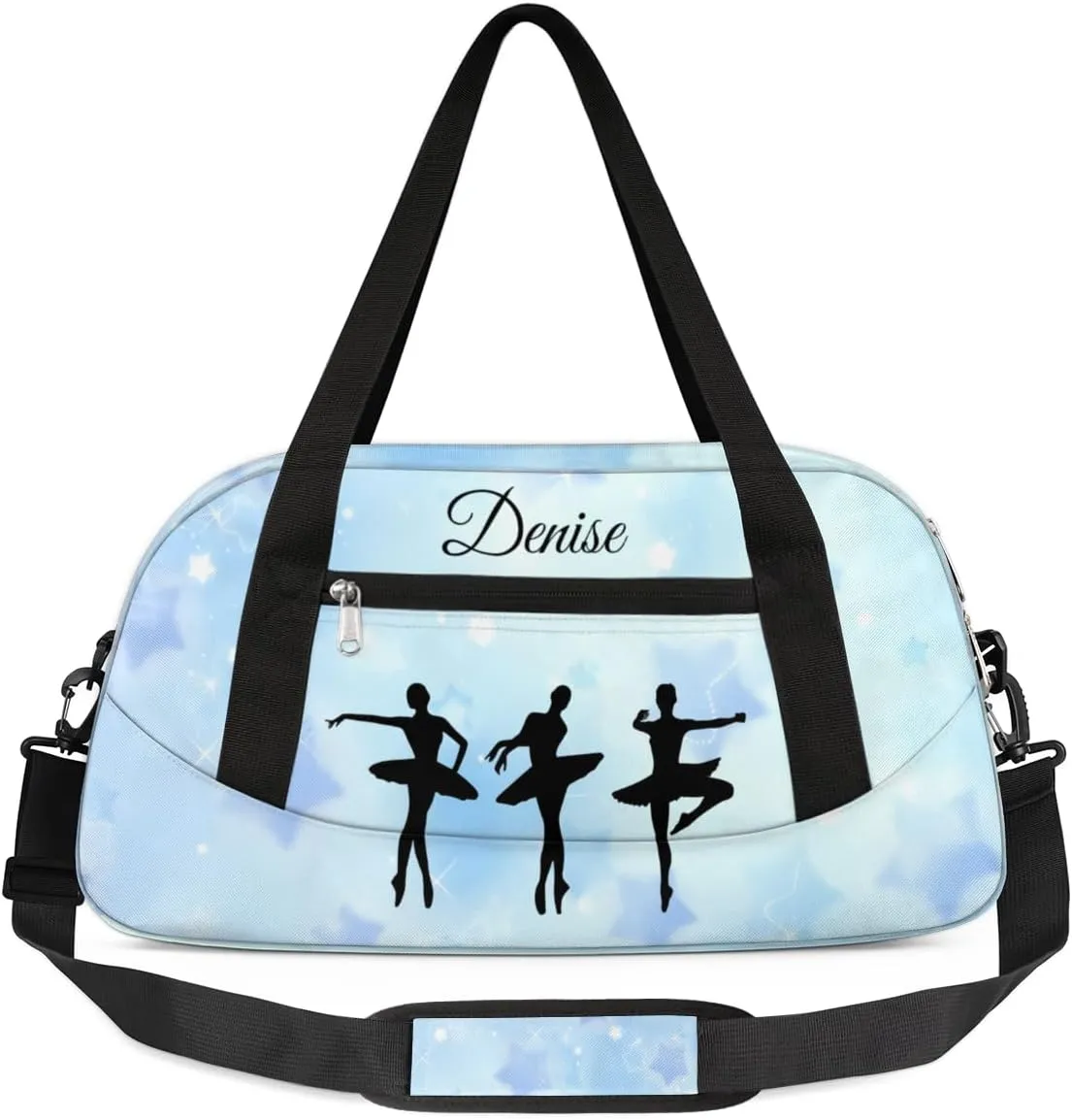 Personalized Gym Bag for Girls Teens, Custom Dance Bag Overnight Small Duffel Bag Carry On Weekend Sports Travel Bag for School Practice Gymnastics Ballet, Blue Stars