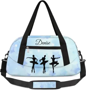 Personalized Gym Bag for Girls Teens, Custom Dance Bag Overnight Small Duffel Bag Carry On Weekend Sports Travel Bag for School Practice Gymnastics Ballet, Blue Stars