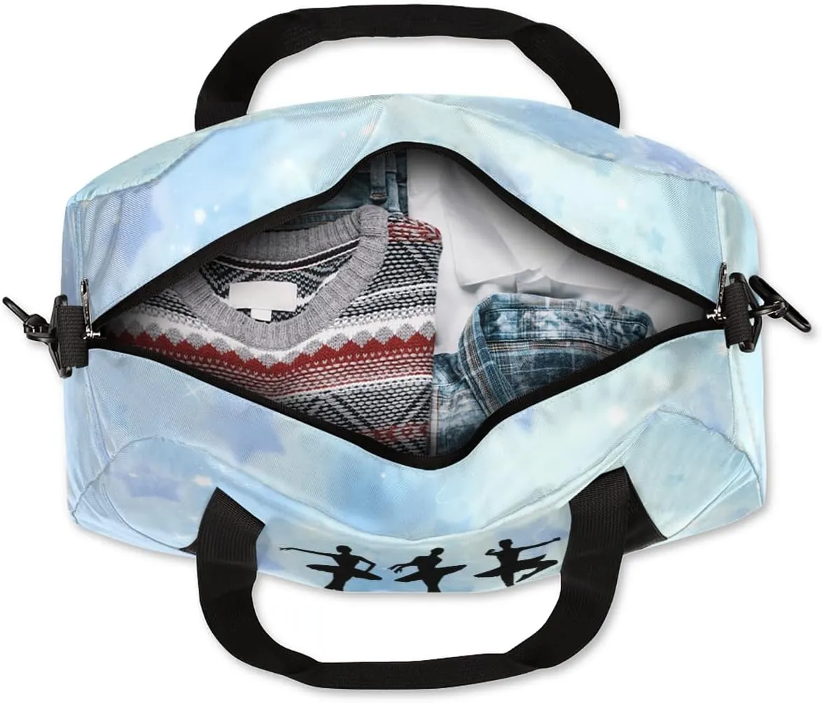 Personalized Gym Bag for Girls Teens, Custom Dance Bag Overnight Small Duffel Bag Carry On Weekend Sports Travel Bag for School Practice Gymnastics Ballet, Blue Stars