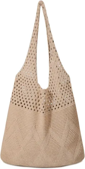 Pleneal Crochet Tote Bag, Mesh Beach Bag, Knitted Shoulder Bag Vacation Arsthetic Boho Tote Bag for Women