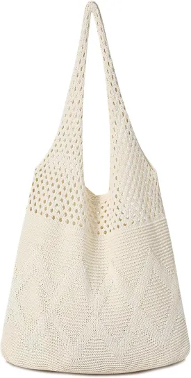 Pleneal Crochet Tote Bag, Mesh Beach Bag, Knitted Shoulder Bag Vacation Arsthetic Boho Tote Bag for Women