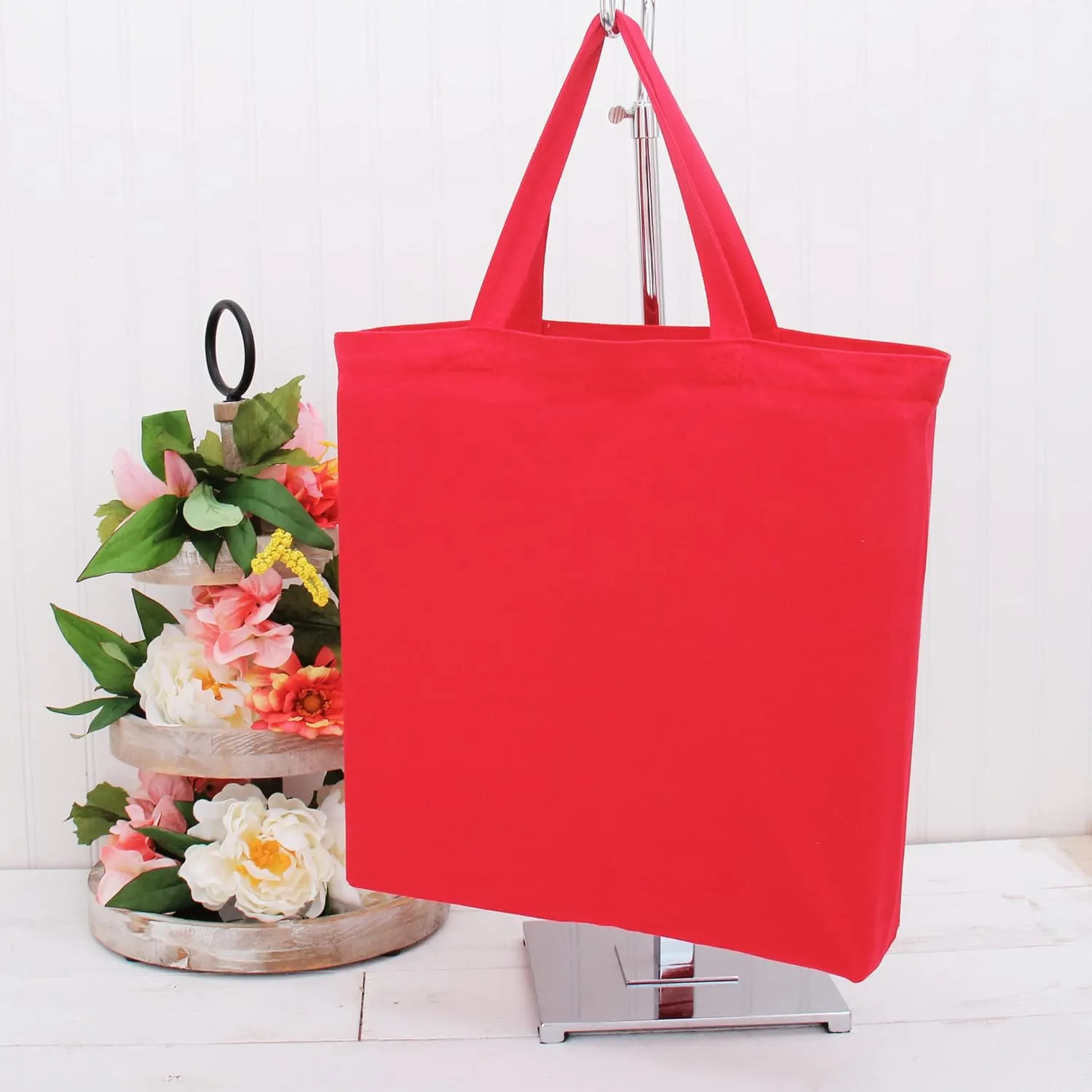 Premium Canvas Tote Bag by Threadart | Single Pack| Reusable Heavy Duty 100% Cotton | Holds up to 40lbs | Eco Friendly | Large Size 14.5x17x3" - Red