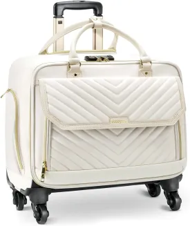 Rolling Briefcase for Women with 4 Spinner Wheels and Telescopic Extendable Handle, Laptop Bag with Wheels, Roller Computer Bag for Work Travel Carry On Luggage, TSA Friendly Design, Beige