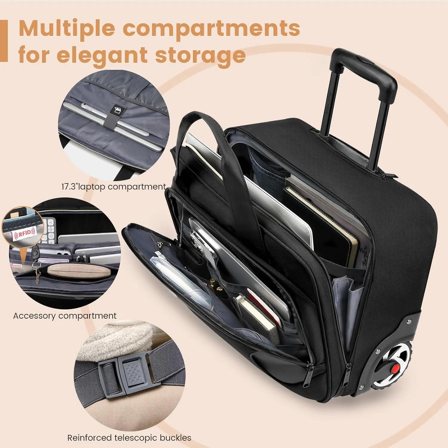 Rolling Laptop Bag,Rolling Briefcase for Men & Women,Laptop Briefcase on Wheels,Carry On Bag for Business Travel