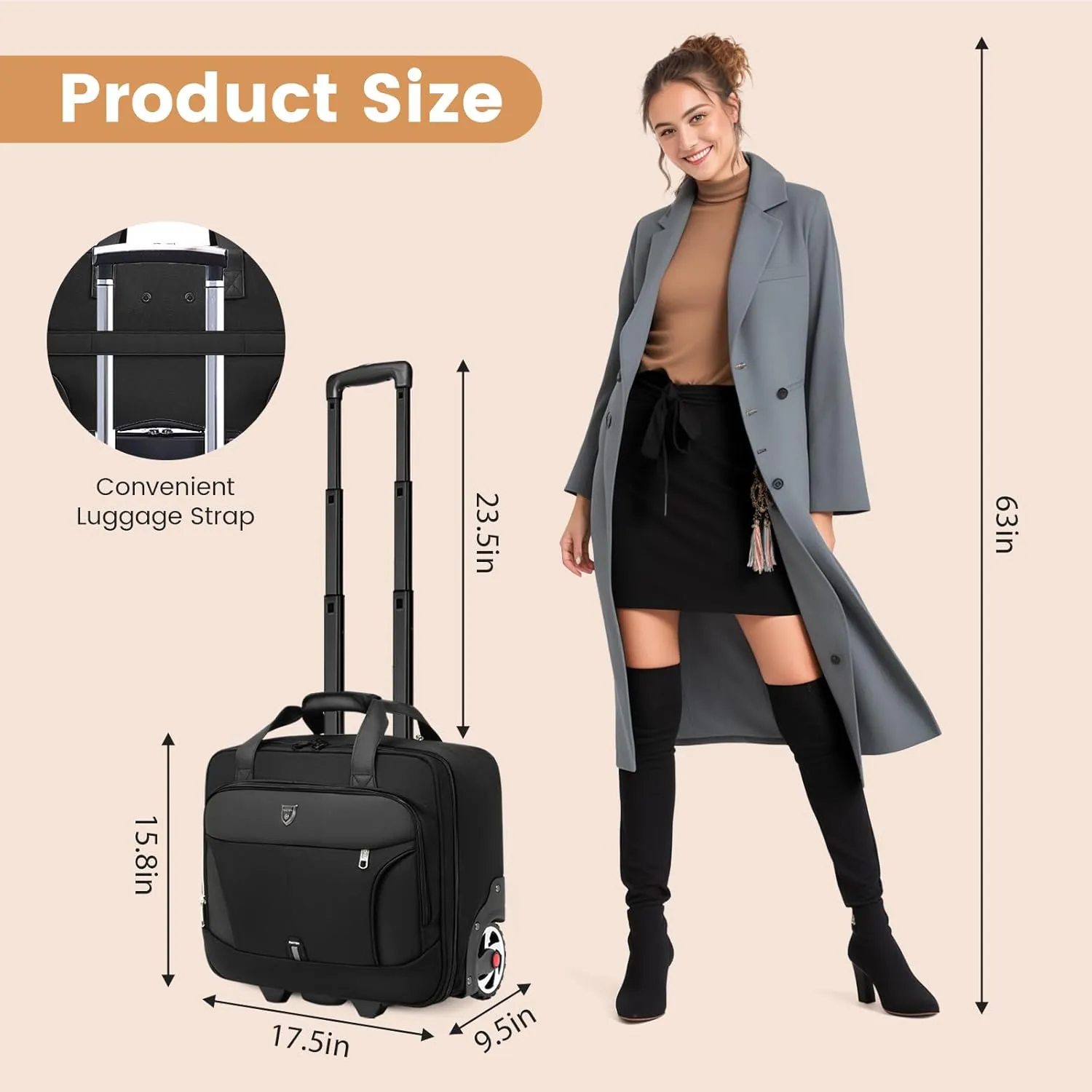 Rolling Laptop Bag,Rolling Briefcase for Men & Women,Laptop Briefcase on Wheels,Carry On Bag for Business Travel