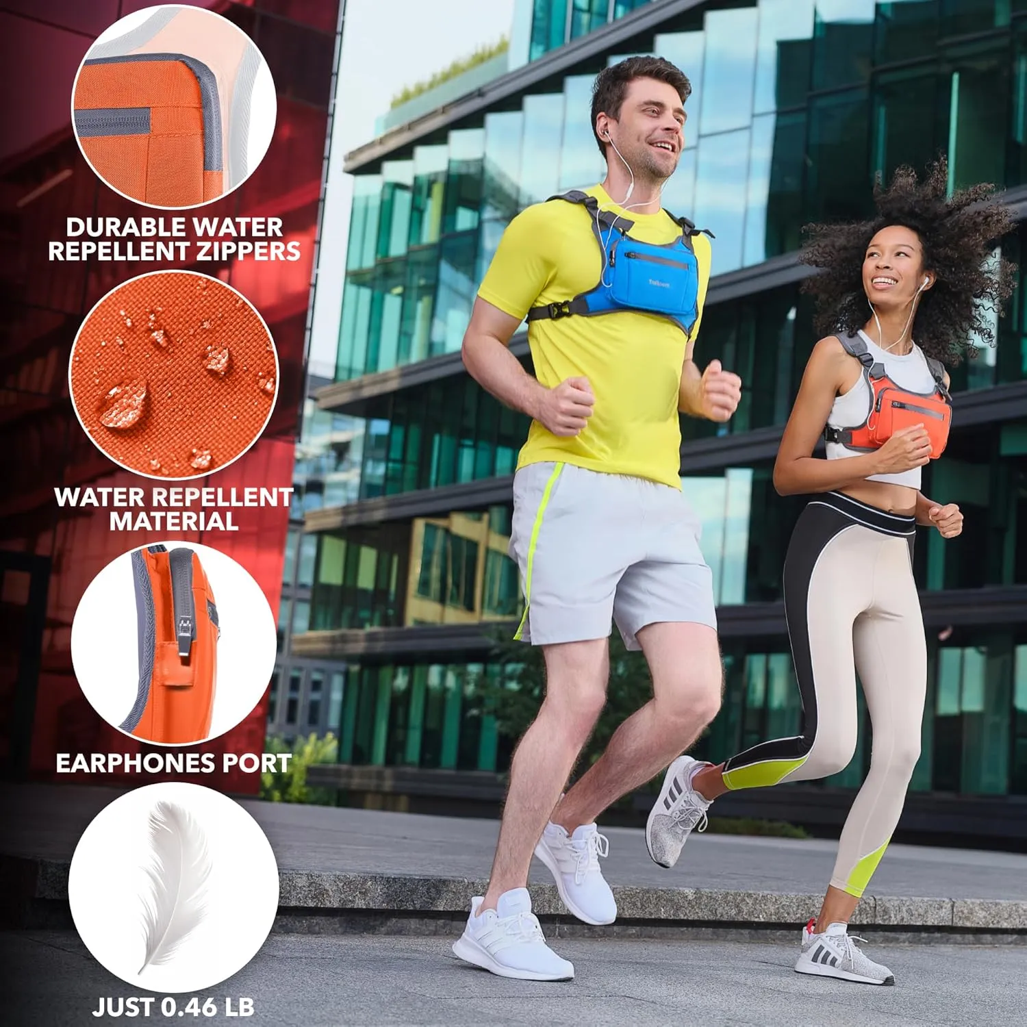 Running Chest Pack, Reflective Vest, Water Repellent, Phone Holder, Workout Bag for Runners, Cycling, Biking, EDC Pouch, Jogging Carrier, Hidden Pocket, Men & Women, Lightweight