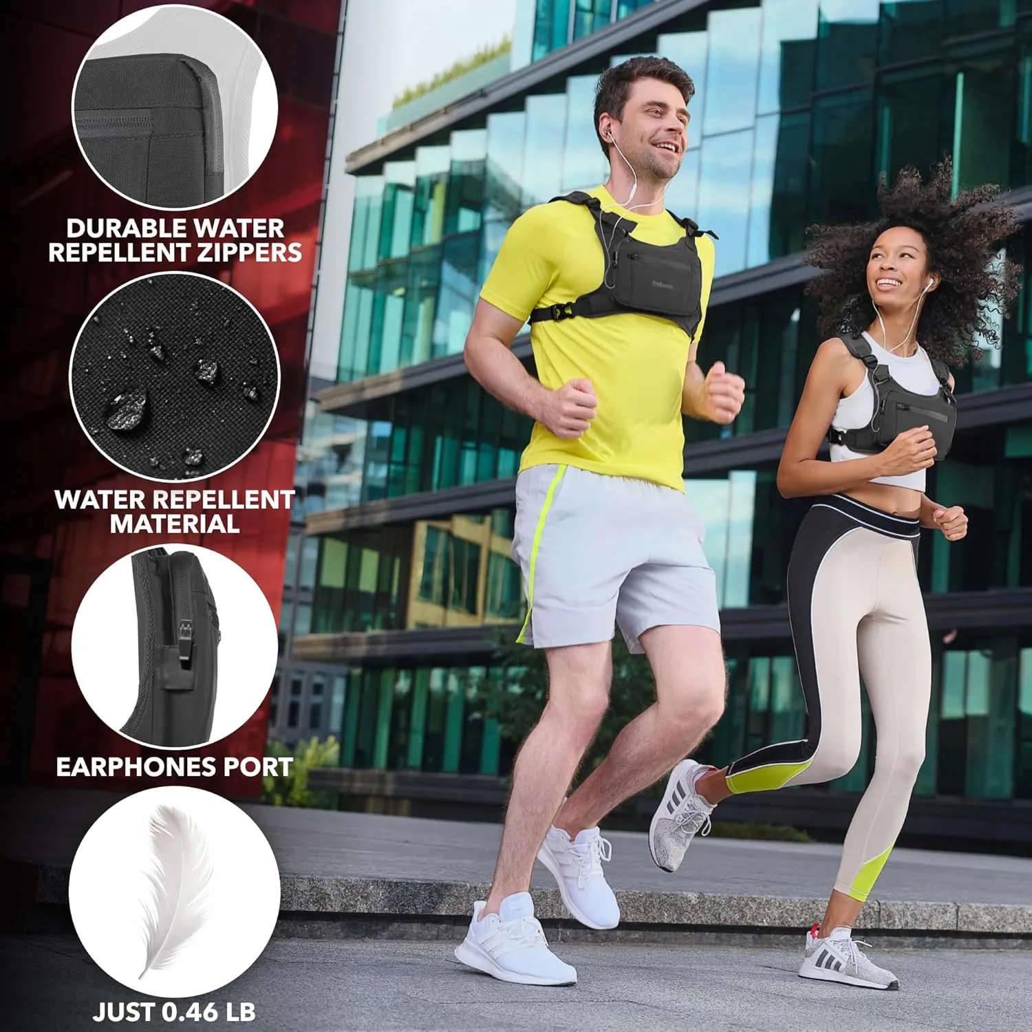 Running Chest Pack, Reflective Vest, Water Repellent, Phone Holder, Workout Bag for Runners, Cycling, Biking, EDC Pouch, Jogging Carrier, Hidden Pocket, Men & Women, Lightweight