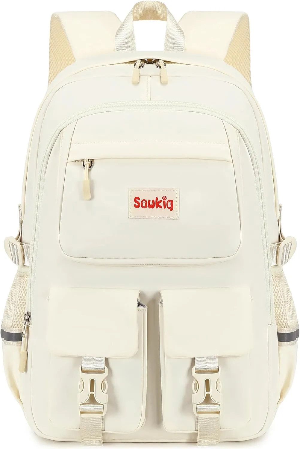 School Backpack for Girls 17 inch Cute Bookbag Multi-pocket Backpack for Kids Elementary Middle School Bags for Girls (Beige)