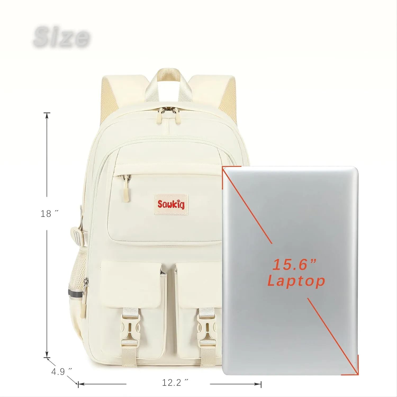 School Backpack for Girls 17 inch Cute Bookbag Multi-pocket Backpack for Kids Elementary Middle School Bags for Girls (Beige)