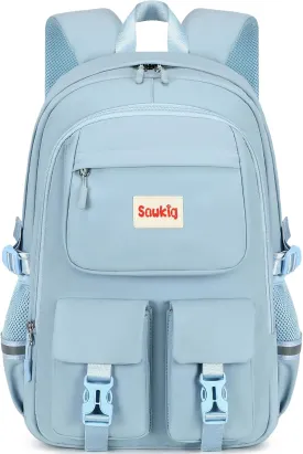 School Backpacks for Girls Multi-pocket Backpack 17 inch Cute Bookbag for Girls Elementary Middle School Bags (Blue)