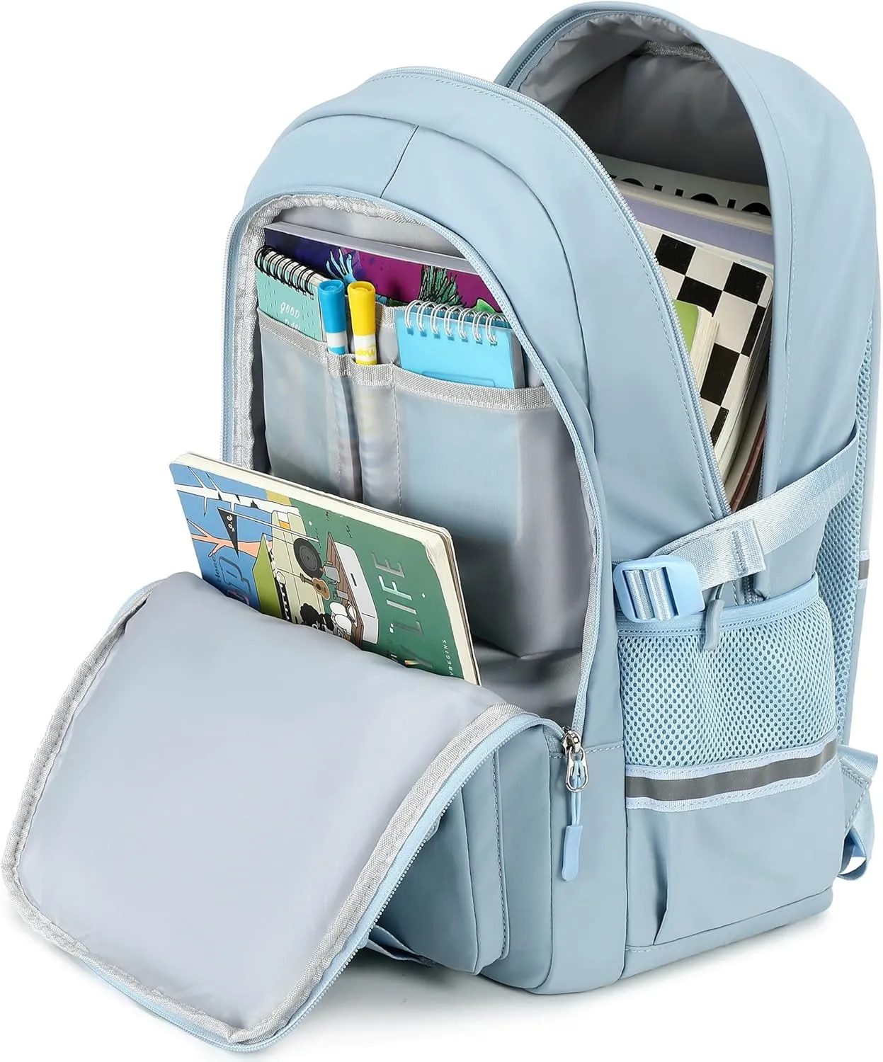 School Backpacks for Girls Multi-pocket Backpack 17 inch Cute Bookbag for Girls Elementary Middle School Bags (Blue)