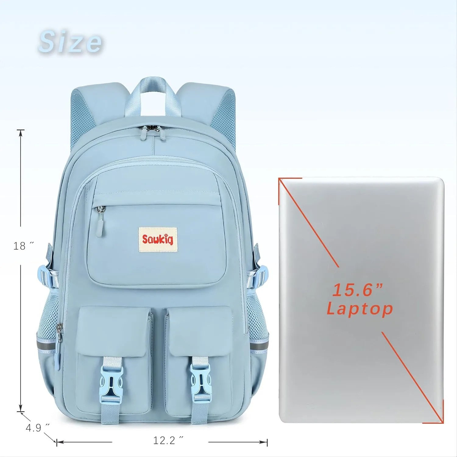School Backpacks for Girls Multi-pocket Backpack 17 inch Cute Bookbag for Girls Elementary Middle School Bags (Blue)