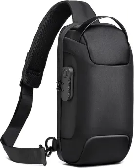 Sling Backpack USB Anti-Theft Waterproof Chest Daypack Casual Shoulder Bag (Black)