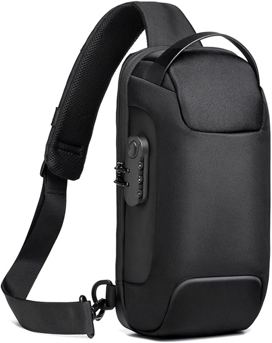 Sling Backpack USB Anti-Theft Waterproof Chest Daypack Casual Shoulder Bag (Black)