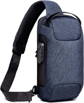 Sling Backpack USB Anti-Theft Waterproof Chest Daypack Casual Shoulder Bag (Blue)