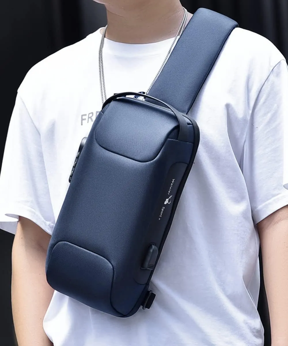 Sling Backpack USB Anti-Theft Waterproof Chest Daypack Casual Shoulder Bag (Blue)